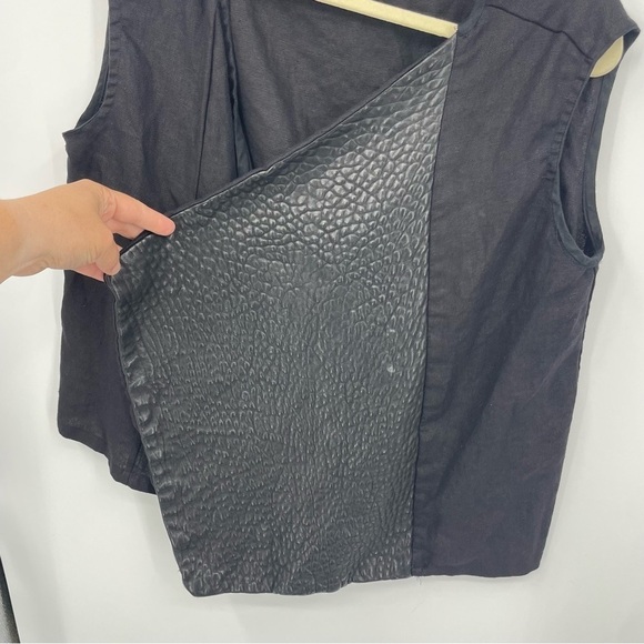 Artists & Revolutionaries Womens OS black linen leather vest Lagenlook - Picture 4 of 8